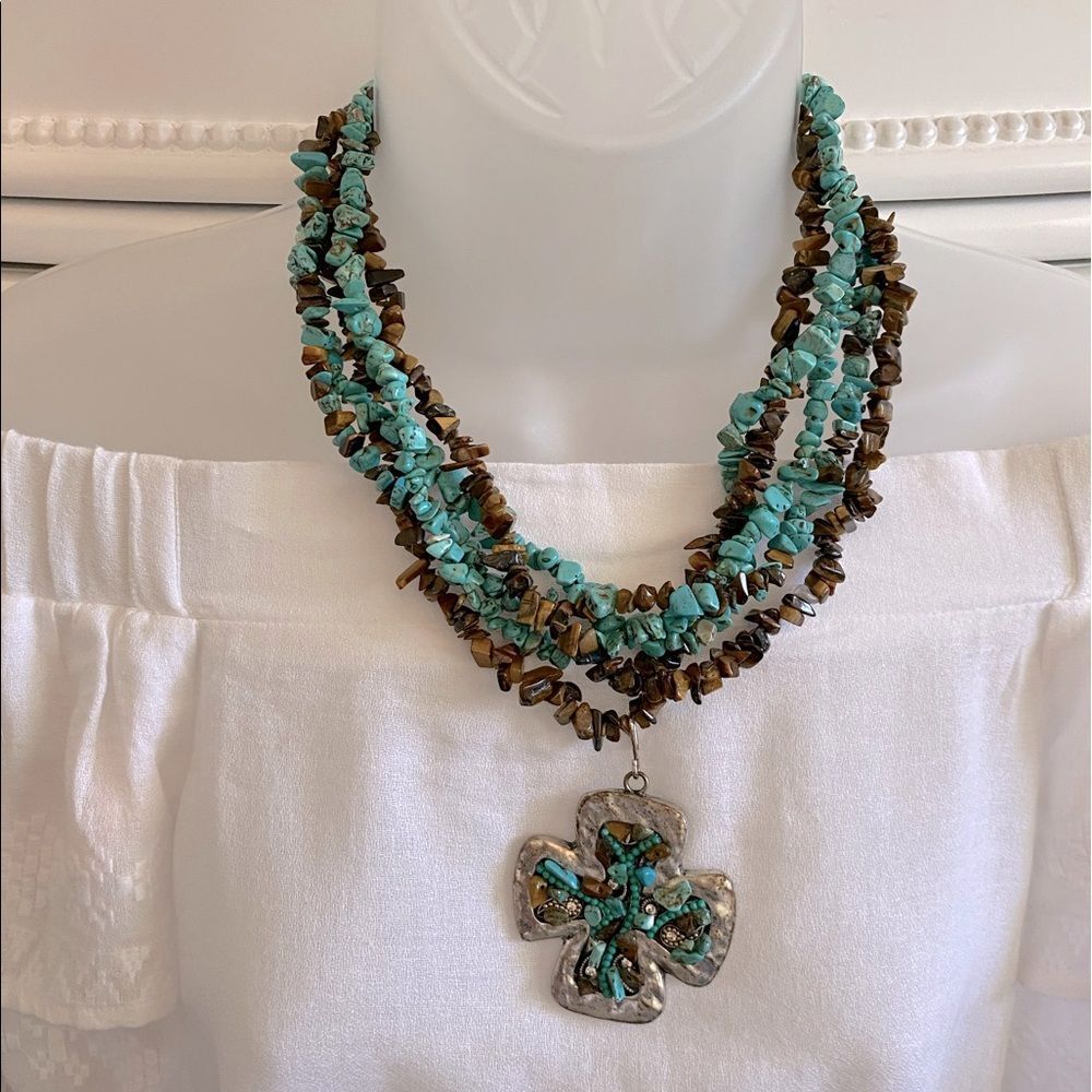 Turquoiseโ& Brown Nugget Chip Layered Necklace